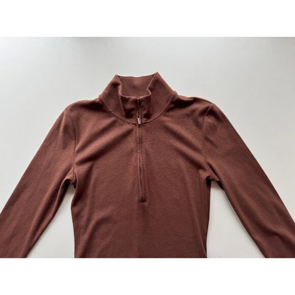 Aritzia SUNDAY BEST Brown Cotton Blend Jersey Half Zip Long Sleeve Dress, Size M - Picture 7 of 12